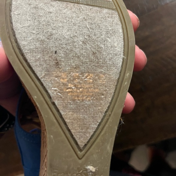 Franco Sarto Blue and Tan Laser-Cut Sandals with Cork Sole - Picture 6 of 6